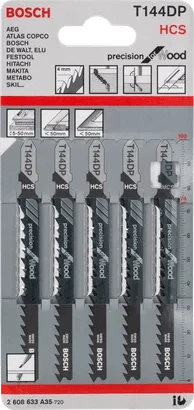 5Pce Wood Cut Precision Jigsaw Blades T144DP by Bosch