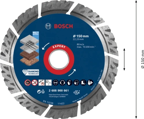 Bosch EXPERT 150mm x 22.23mm Multi-Material Diamond Cutting Disc 2608900661