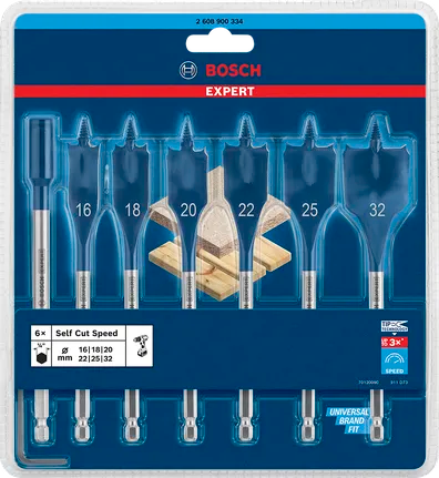 Bosch EXPERT 7Pce Self Cut Speed Spade Drill Bit Set 2608900334