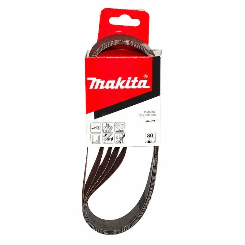 Makita 30x533mm 80 Grit Aluminium Oxide Abrasive Sanding Belts P-36697 | 5 Pack