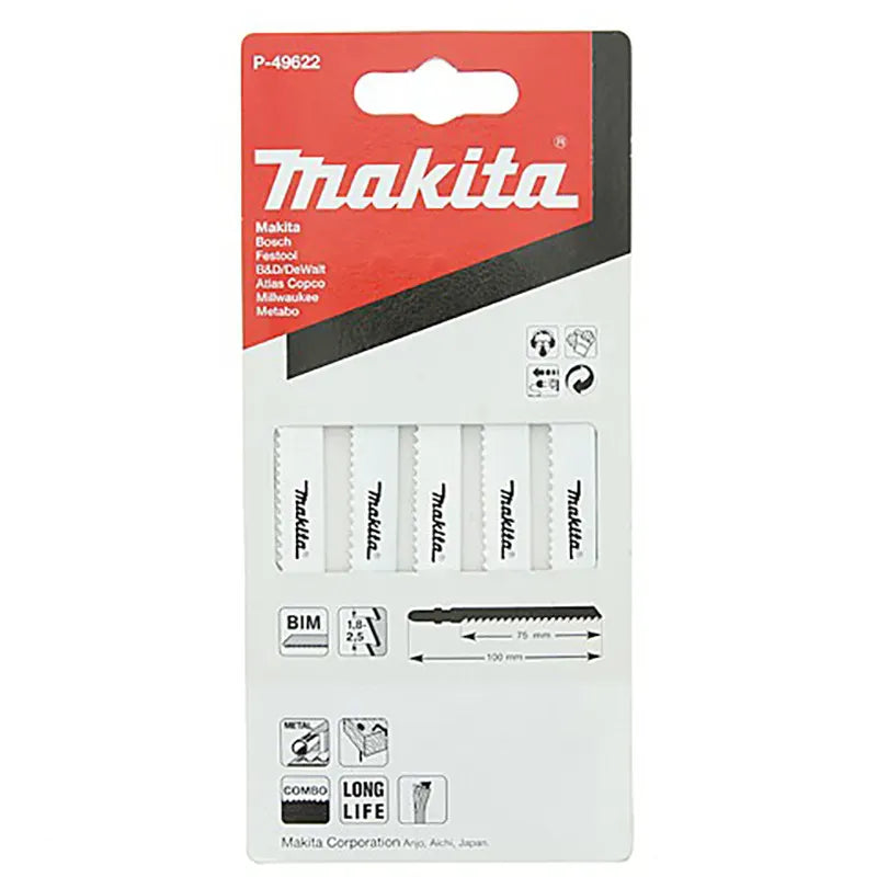 Makita Bayonet-Type Jigsaw Blades 75mm (3") x 10-14TPI P-49622 | 5 Pack
