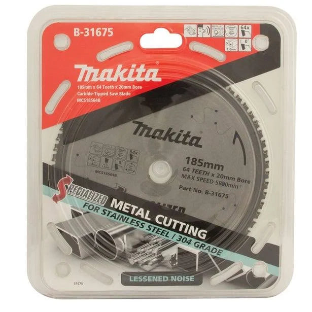 Makita 185mm x 20mm x 64T Cold Cut Circular Saw Blade - 304 Grade Stainless Steel Cutting B-31675