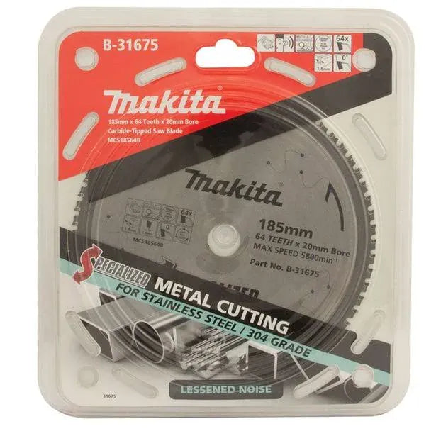 Makita 185mm x 20mm x 64T Cold Cut Circular Saw Blade - 304 Grade Stainless Steel Cutting B-31675