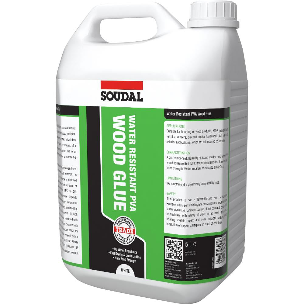 Soudal Water-Resistant PVA Wood Glue D3 – Various Sizes