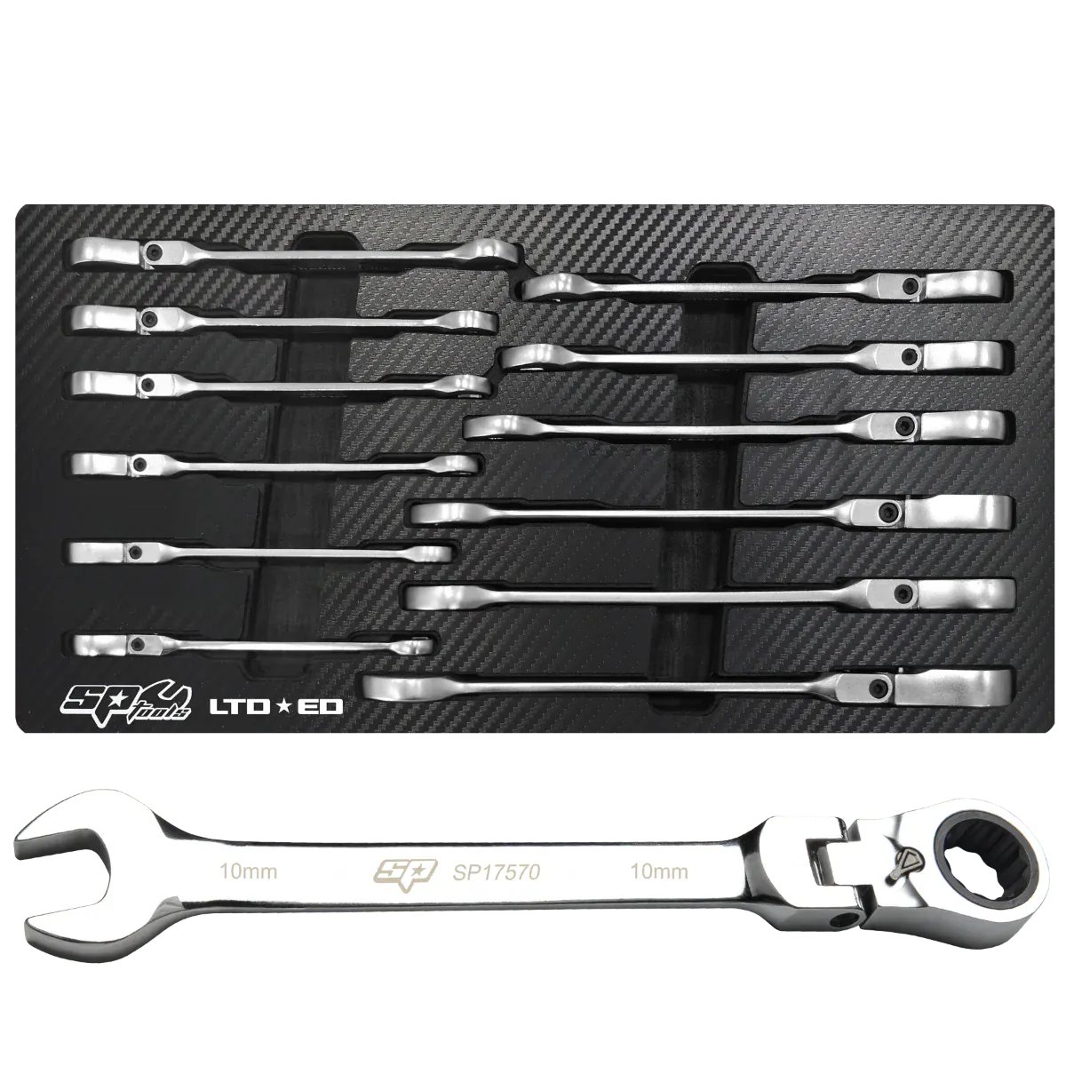 SP Tools 12Pce Flex Head Gear Drive ROE Reversible Quad Drive Metric Spanner Set SP19112X