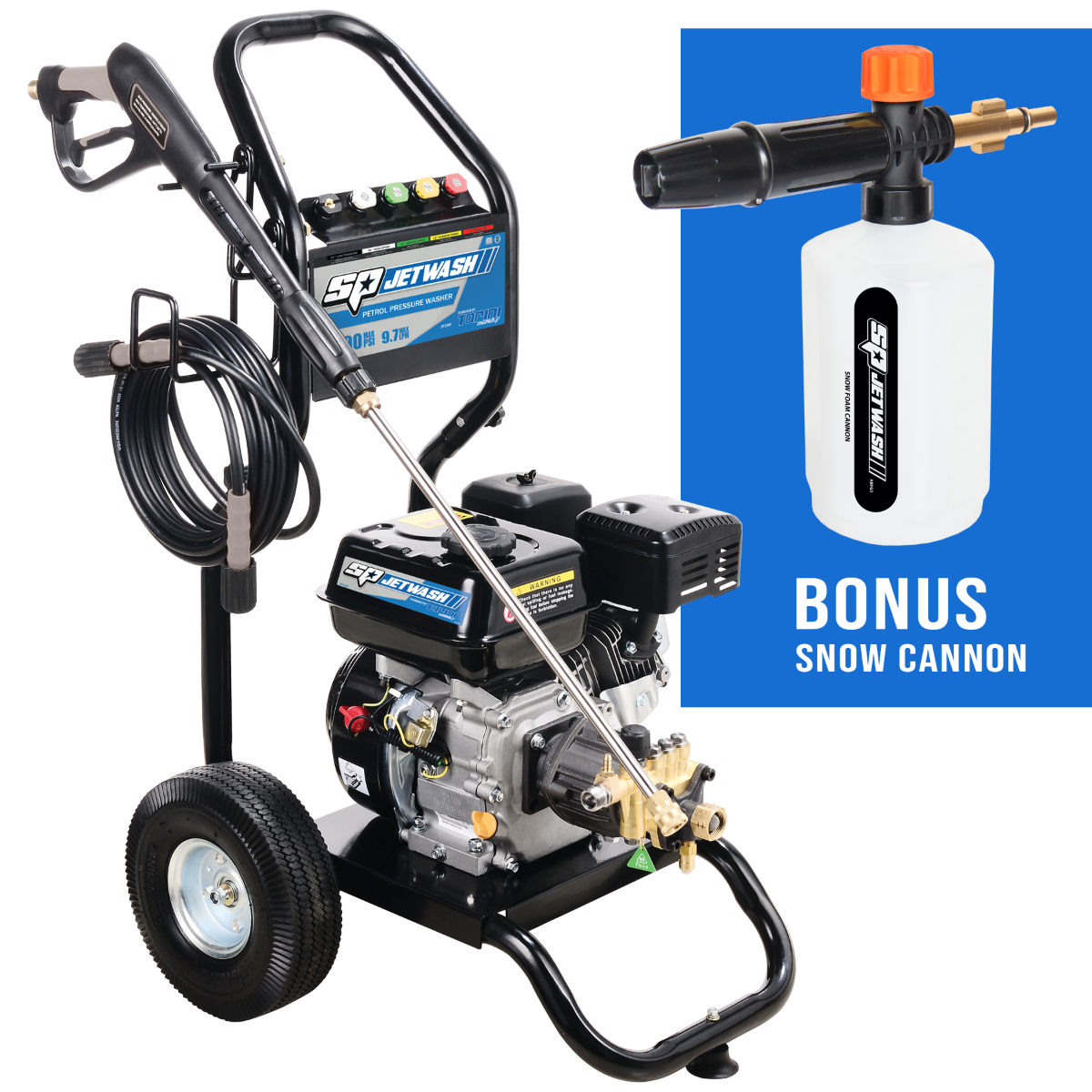 SP Tools 2500psi 9.7LPM Domestic Petrol Pressure Washer With Bonus Snow Cannon SP250PLE | Limited Edition