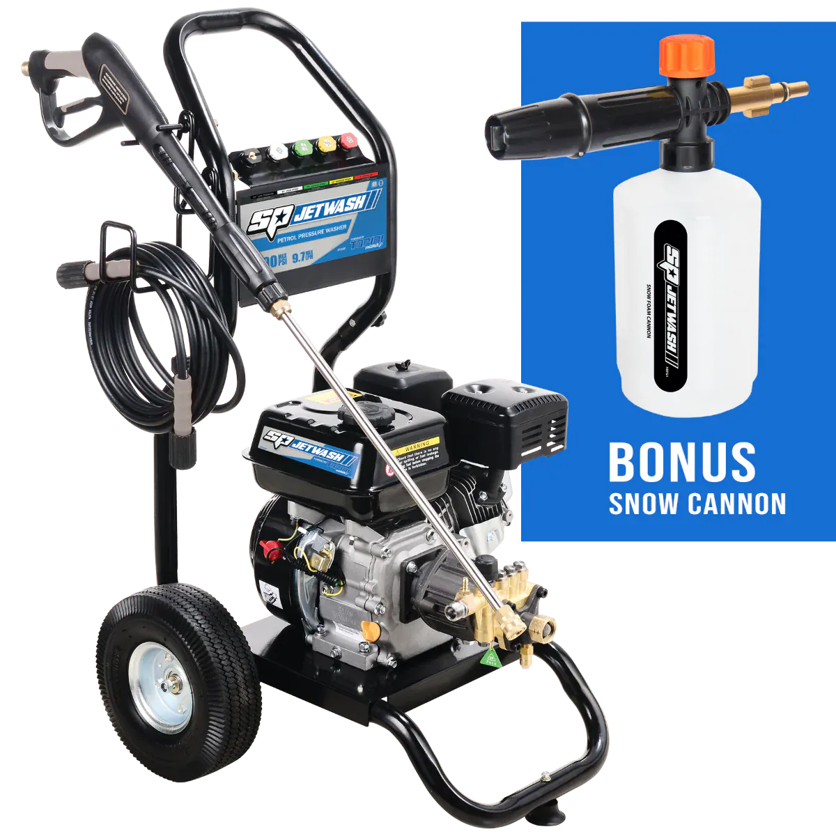 SP Tools 2500psi 9.7LPM Domestic Petrol Pressure Washer With Bonus Snow Cannon SP250PLE | Limited Edition