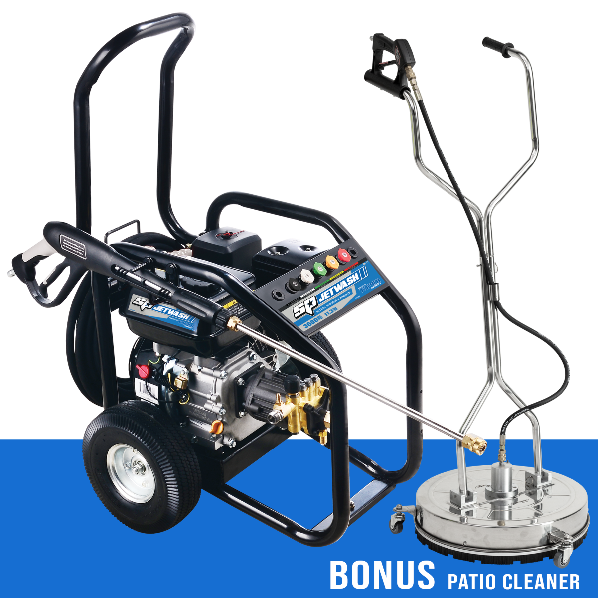 SP Tools 3600psi 11.3LPM Heavy Duty Petrol Pressure Washer With Bonus Patio Cleaner SP360PLE | Limited Edition