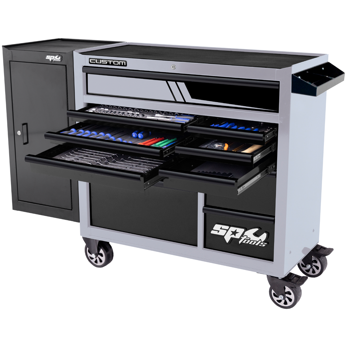 SP Tools 238Pce Custom Series Trolley (With Tools) with Side Cabinet | Black/Orange or Light Grey *Limited Edition Colour Run*