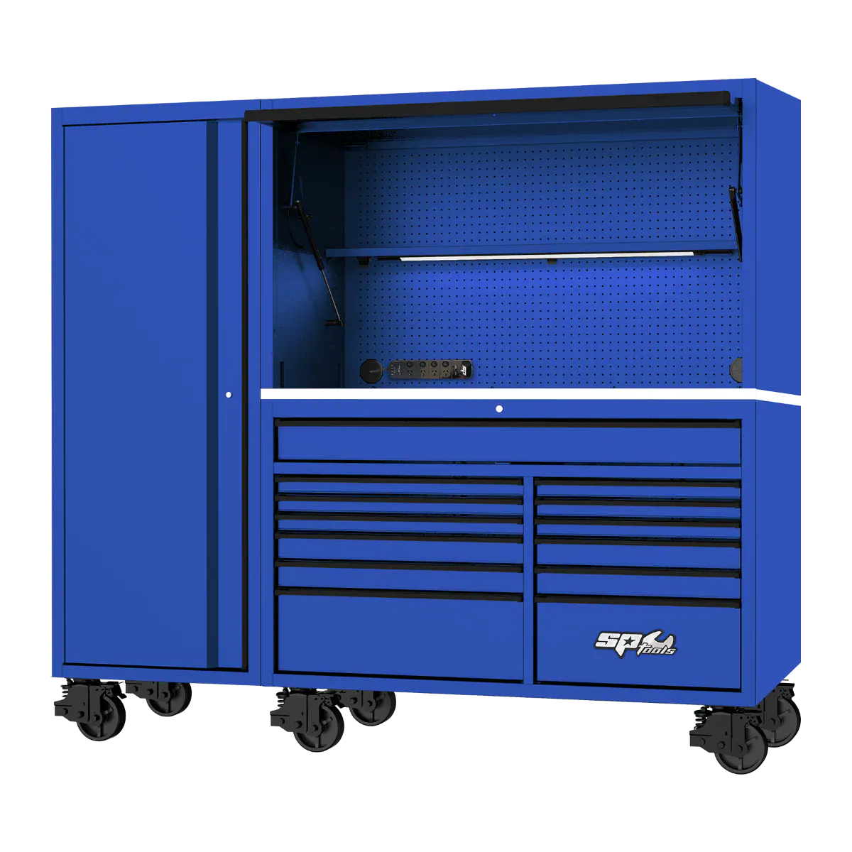 SP Tools USA Sumo Series 86" Roll Cab, Power Hutch and Side Cabinet 730Pce Metric and SAE Tool Kit SP50815