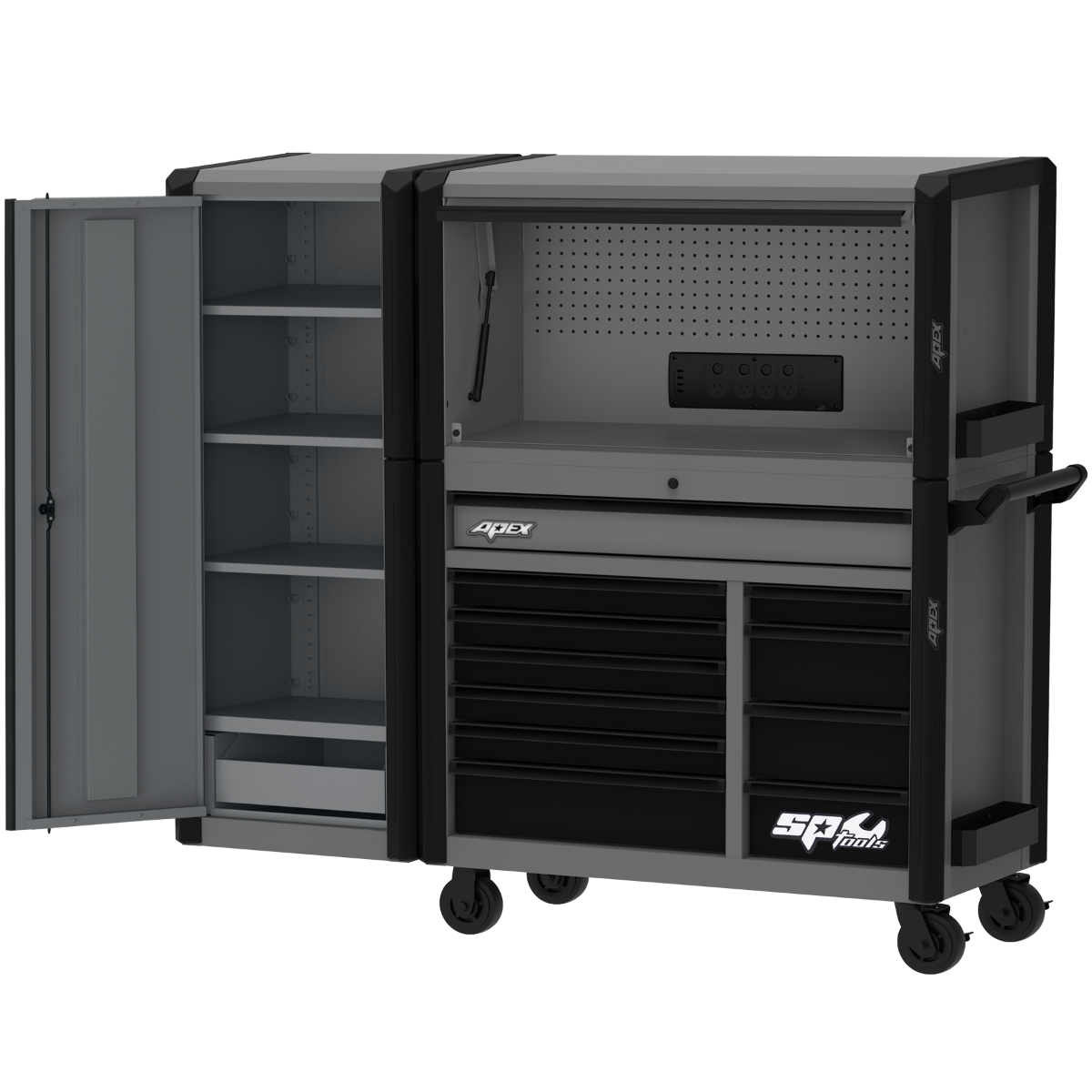 SP Tools 278Pce Metric and SAE 69" Apex Series Power Hutch Workstation Combo with EVA Foam Trays SP53002GY