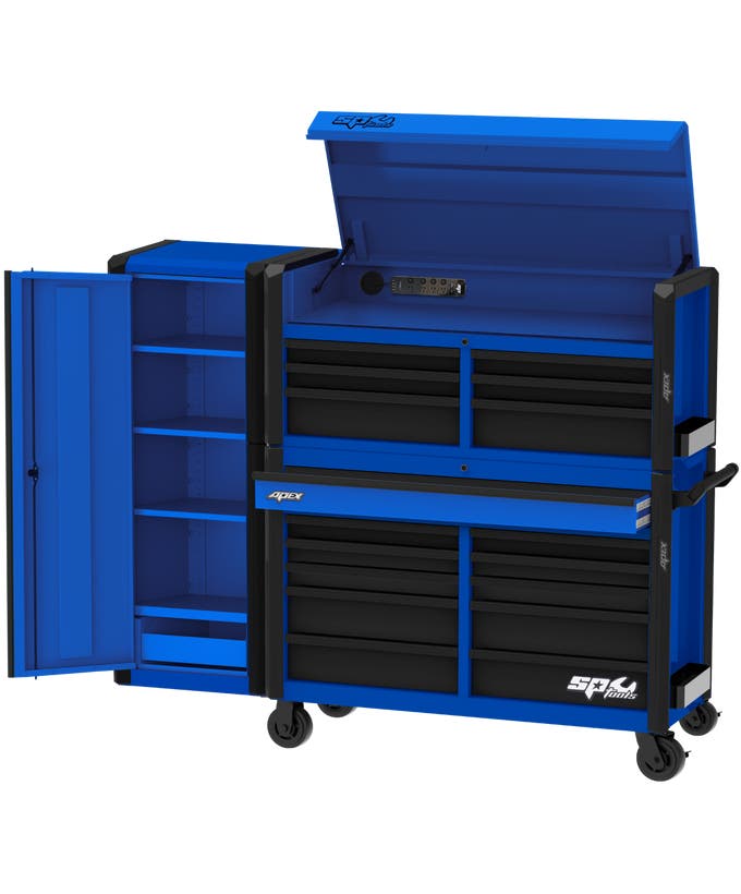 SP Tools 80" Apex Series Power Hutch Workstation Combo Tool Kit – 543Pce Metric / SAE – Blue/Black or Grey/Black
