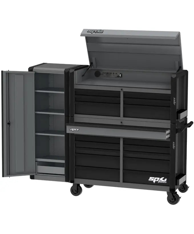 SP Tools 80" Apex Series Power Hutch Workstation Combo Tool Kit – 543Pce Metric / SAE – Blue/Black or Grey/Black
