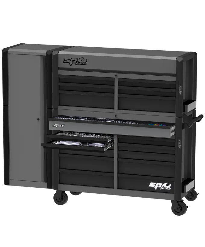 SP Tools 80" Apex Series Power Hutch Workstation Combo Tool Kit – 543Pce Metric / SAE – Blue/Black or Grey/Black