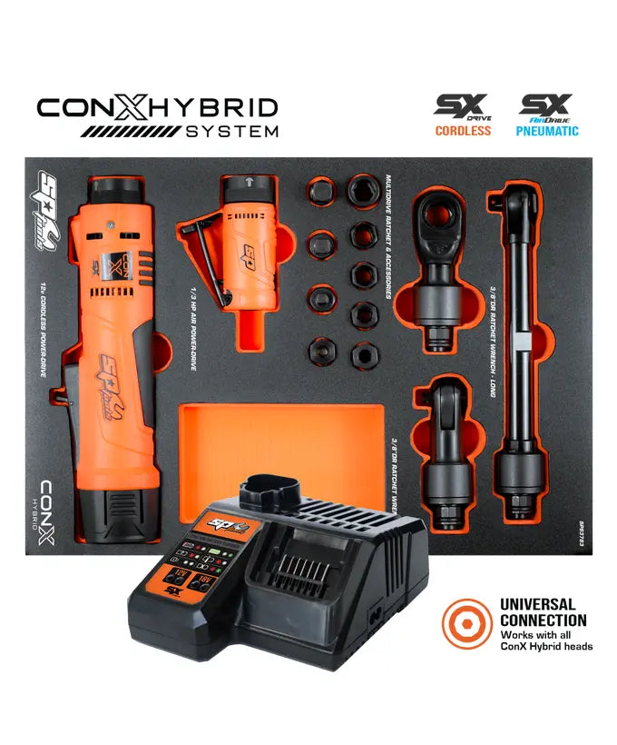 SP Tools ConX Hybrid Fastener Master Cordless & Pneumatic Interchangeable Multi-Tool System Kit SP83783