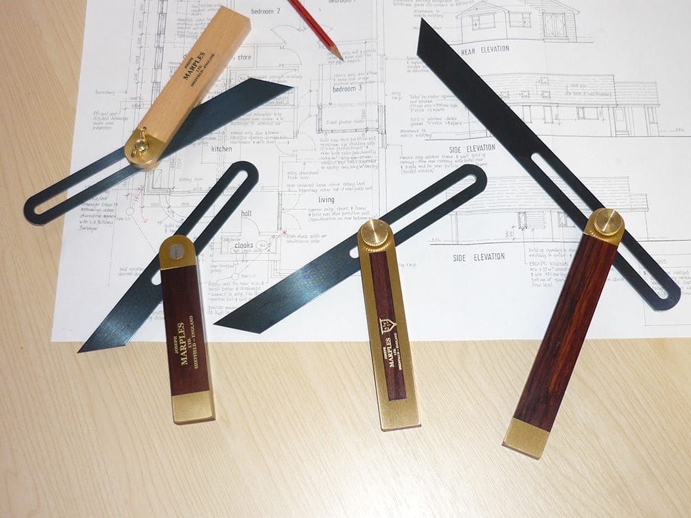Joseph Marples 230mm (9") Beech Sliding Bevel / Adjustable Try Square with Brass Wing Locking Nut 211