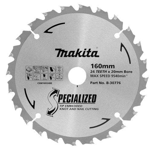 160mm x 20mm x 24T TCT Knot & Nail Saw Blade B-30776 by Makita