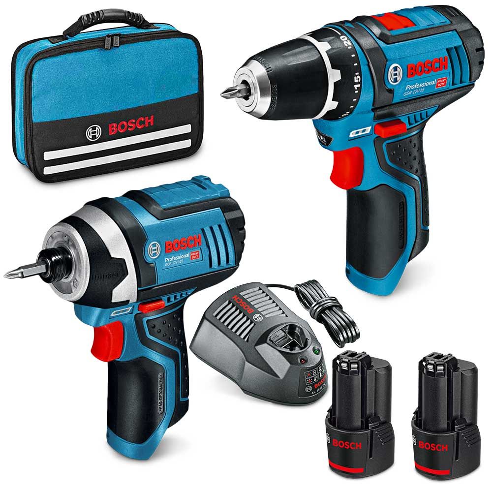 12V 2.0Ah 2Pce Drill Driver + Impact Driver Kit (0615990L1G) by Bosch