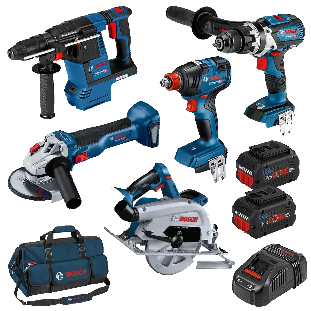 18V 8.0Ah 5Pce Brushless Hammer Drill + Impact Driver/Wrench + Rotary Hammer + Angle Grinder Kit + Circular Saw (0615990M70) by Bosch
