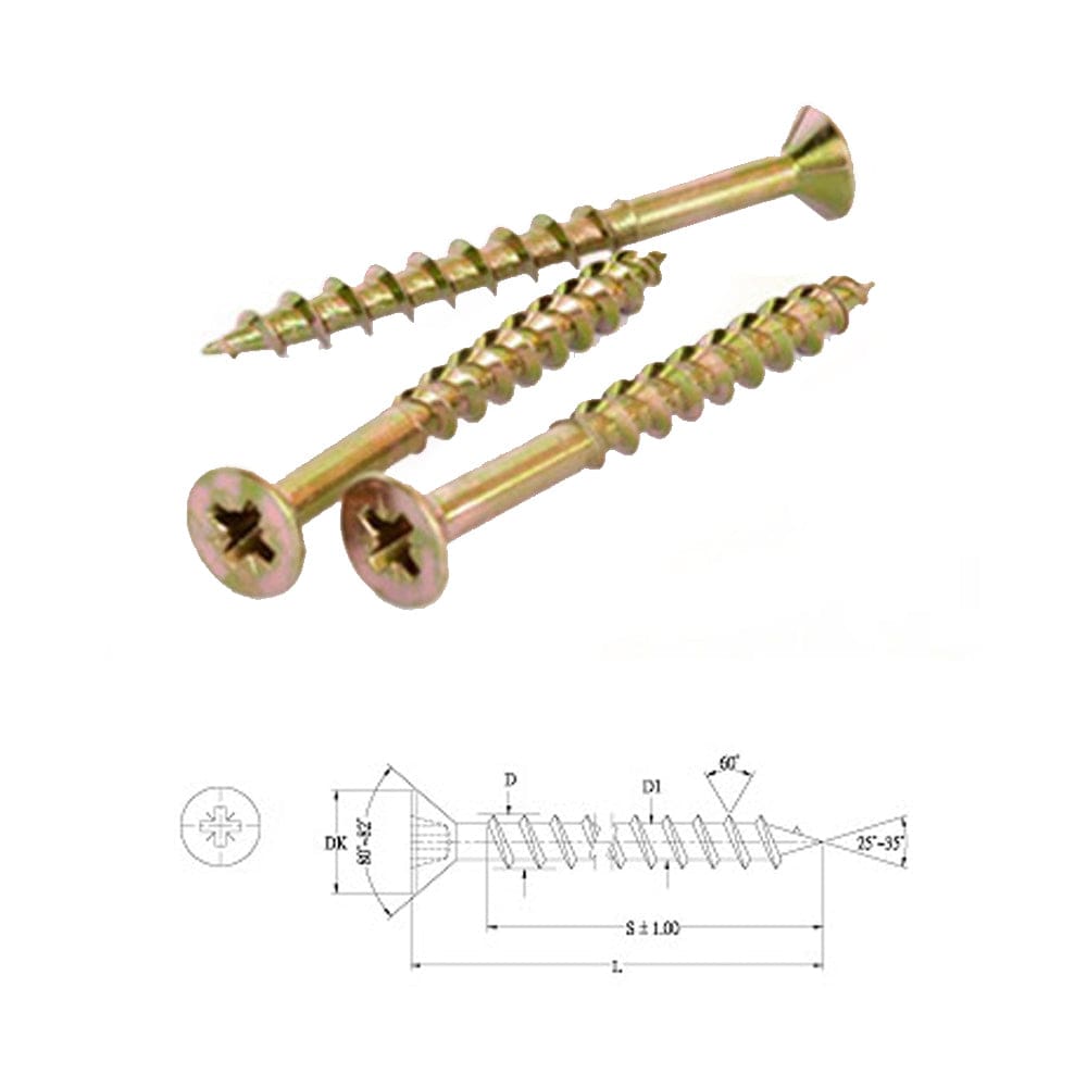 1000Pce 8G x 41mm (1-5/8") / M4 x 41mm Pozi Drive Countersunk Self Embedding Head Chipboard Screws 068-095 by Halliday Hardware