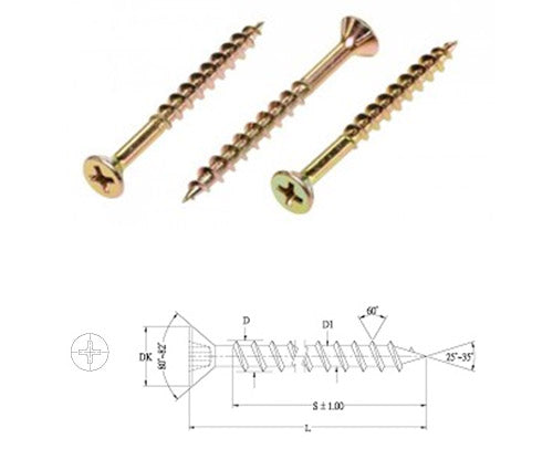 1000Pce 8G x 65mm (2-1/2") / M4 x 62mm Phillips Drive Countersunk Self Embedding Head Chipboard Screws 068-118 by Halliday Hardware