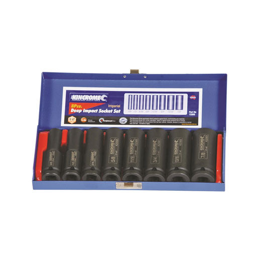 8Pce 1/2" Drive 3/8"-7/8" Imperial Deep Impact Socket Set 13365 by Kincrome