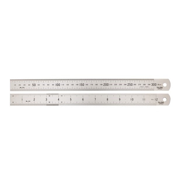 Stainless Steel Double Sided Ruler Metric & Imperial (One Square End & One Rounded with Graduations on Upper & Lower) by Toledo
