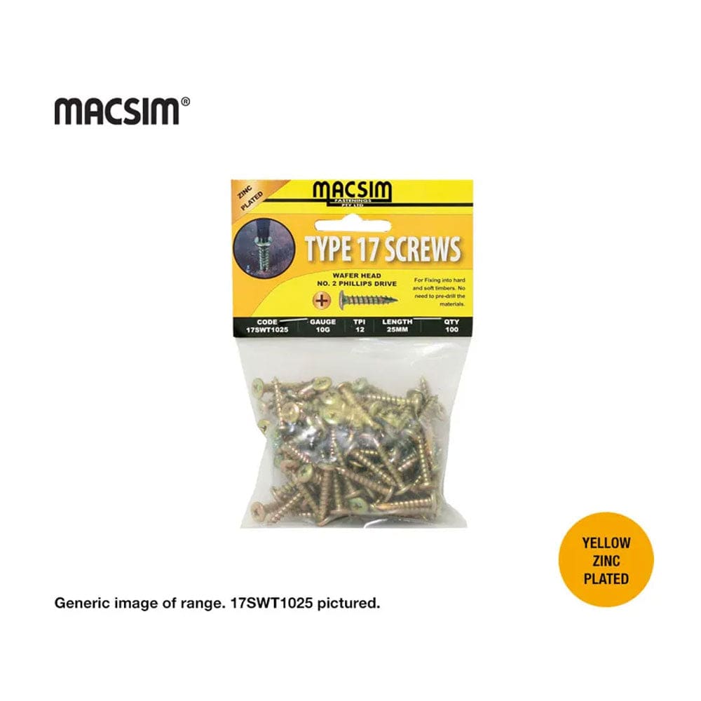 100Pce General Purpose Screw Timber Type 17 Wafer Head Zinc Plated 17SWT10 by Macsim