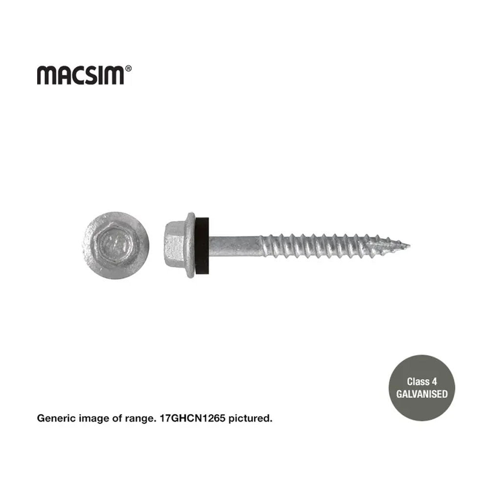 1000Pce Box of Type 17 12G x 65mm Galvanised Roofing Screws 17GHCN1265 by Macsim