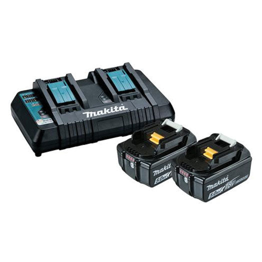 18V Same Time Dual Port Rapid Charger with 2 x 5.0Ah Fuel Gauge Batteries Kit 198928-5 by Makita