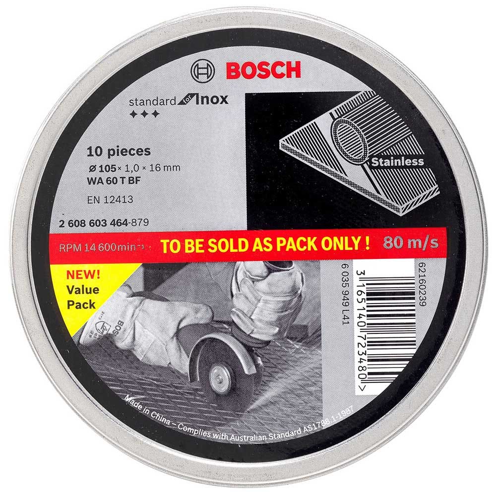 Metal - Stainless Steel Abrasive Cutting Disc 105mm x 1mm (10Pce) 2608603464 by Bosch