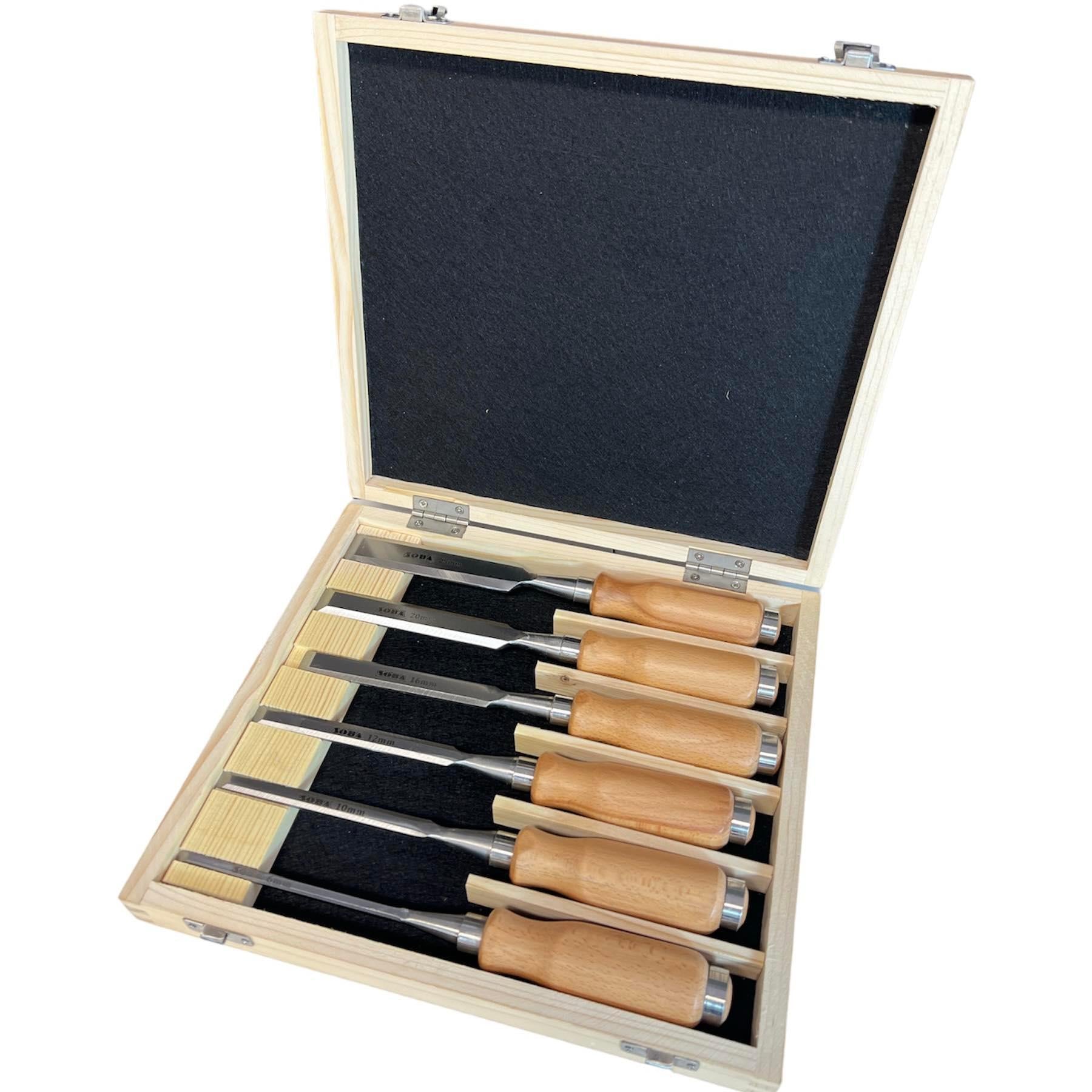 8pc Wood Chisels Set Split Proof Handles Woodworking Carving Tools + Wooden  Case