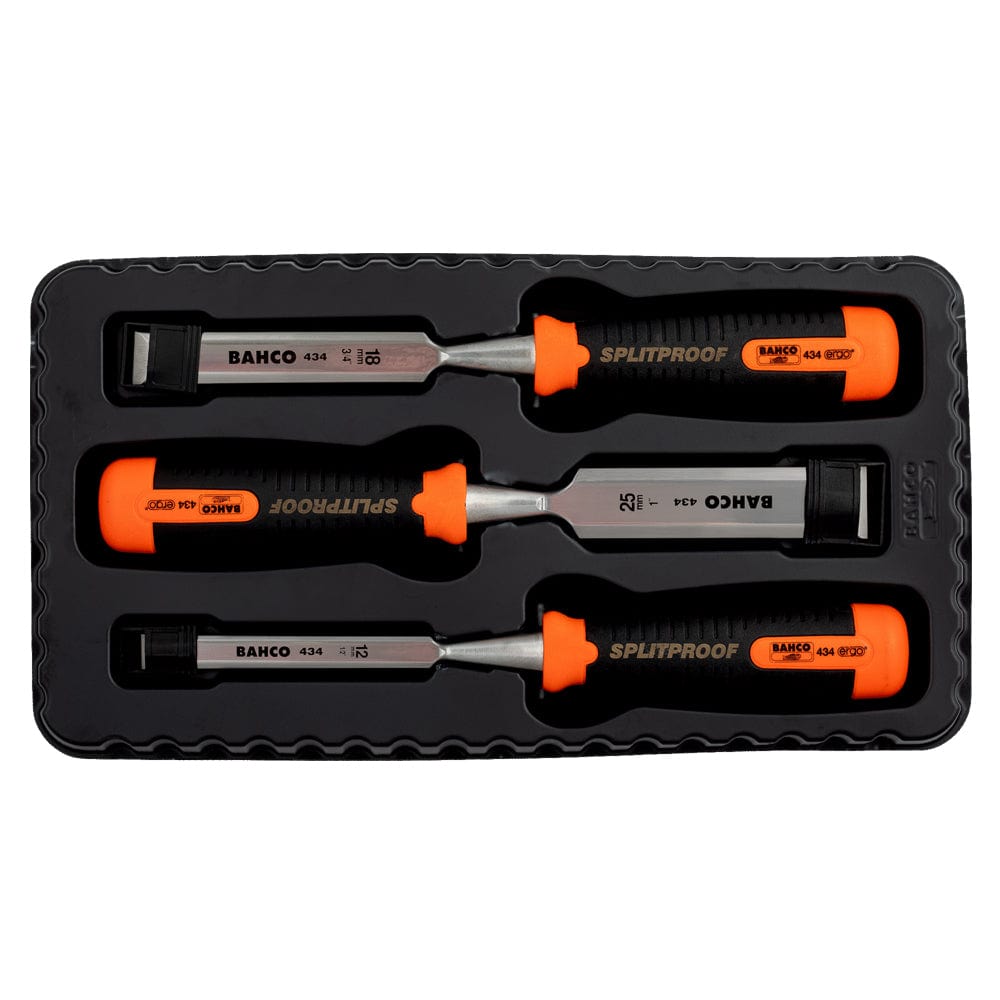 Bahco 3Pce ERGO Splitproof Woodworking Chisel Set in Cardboard Box 434-S3-EUR