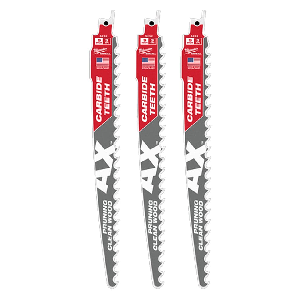 225mm AX Carbide Teeth Recipro SAWZALL® Pruning & Clean Wood Blades (3Pce) 48005332 By Milwaukee