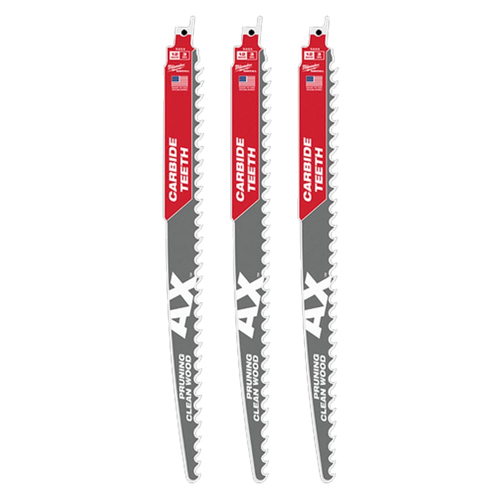 305mm AX Carbide Teeth Recipro SAWZALL® Pruning & Clean Wood Blades (3Pce) 48005333 By Milwaukee