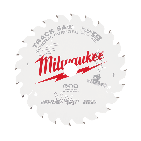 165mm (6-1/2") x 20mm x 24T General Purpose Wood Track Saw Blade 48400624 by Milwaukee