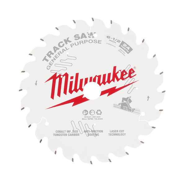 165mm (6-1/2") x 20mm x 24T General Purpose Wood Track Saw Blade 48400624 by Milwaukee