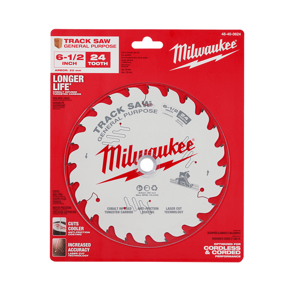 165mm (6-1/2") x 20mm x 24T General Purpose Wood Track Saw Blade 48400624 by Milwaukee