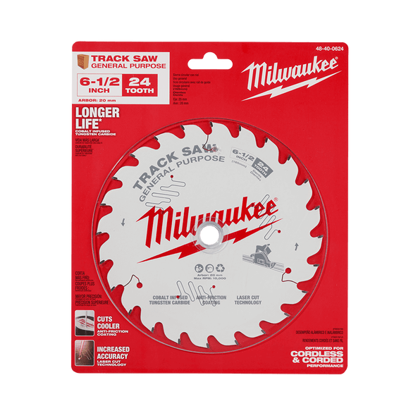 165mm (6-1/2") x 20mm x 24T General Purpose Wood Track Saw Blade 48400624 by Milwaukee
