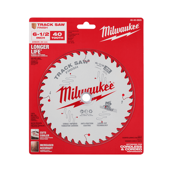 165mm (6-1/2") x 20mm x 40T Finish Wood Track Saw Blade 48400625 by Milwaukee