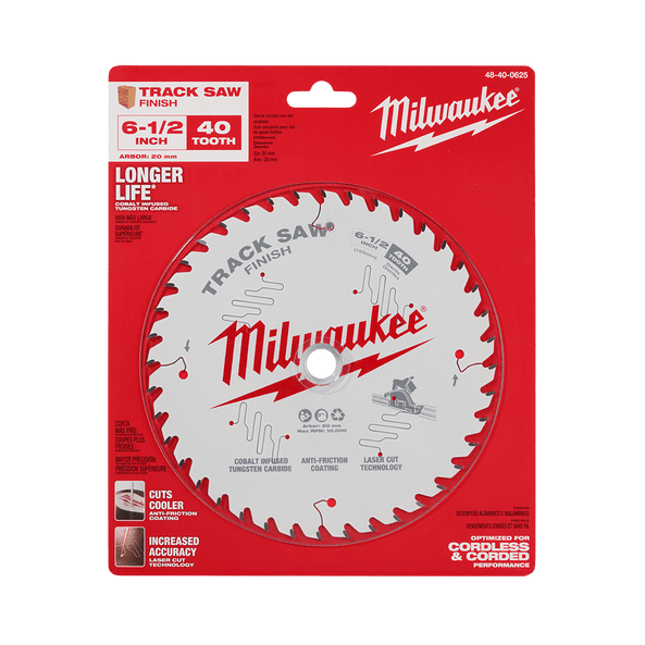 165mm (6-1/2") x 20mm x 40T Finish Wood Track Saw Blade 48400625 by Milwaukee