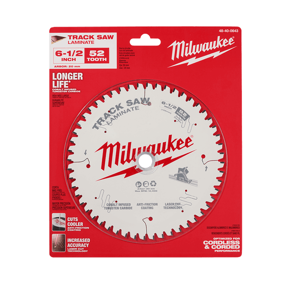 165mm (6-1/2") x 20mm x 52T Laminate Track Saw Blade 48400643 by Milwaukee