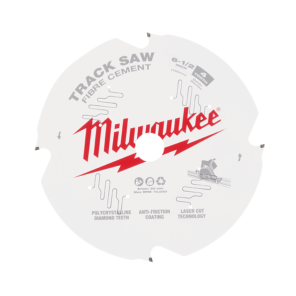 165mm (6-1/2") x 20mm x 4T Fibre Cement Track Saw Blade PDC 48400670 by Milwaukee