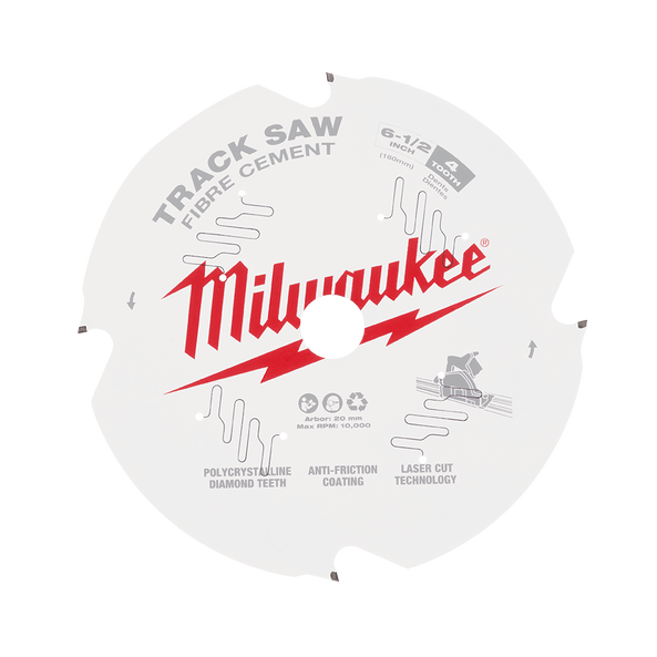 160mm (6-1/2") x 20mm x 4T PDC Fibre Cement Track Saw Blade 48400670 by Milwaukee
