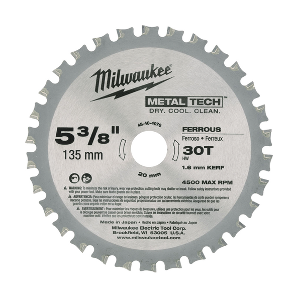 135mm (5-3/8") x 20mm x 30T Circular Saw Blade suit Metal Cutting (in Hang Sell Pack) 48404070 by Milwaukee