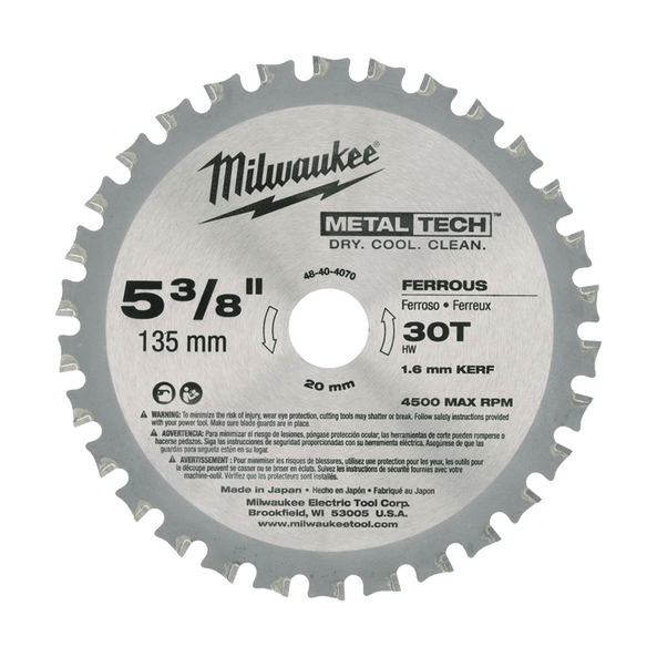 135mm (5-3/8") x 20mm x 30T Circular Saw Blade suit Metal Cutting (in Hang Sell Pack) 48404070 by Milwaukee