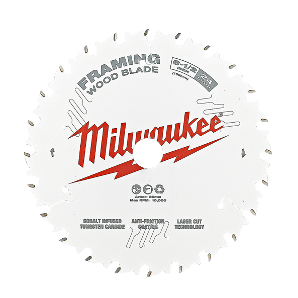 165mm (6-1/2") x 20mm x 24T Circular Saw Blade suit Framing 48418620 by Milwaukee