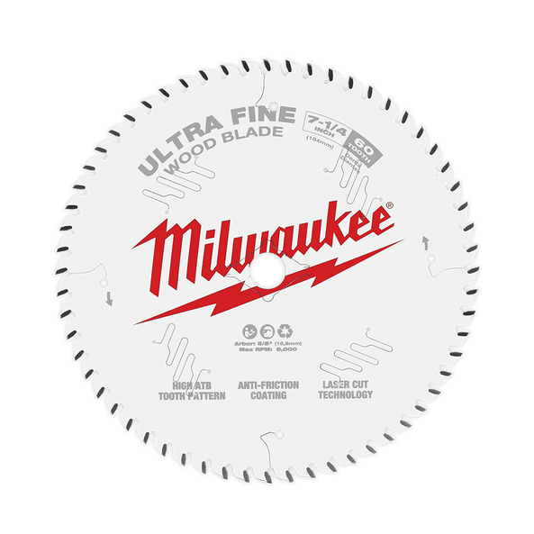 184mm (7-1/4") x 20mm x 60T Circular Saw Blade suit Ultra Fine Finish (In Hang Sell Pack) 48408730 by Milwaukee