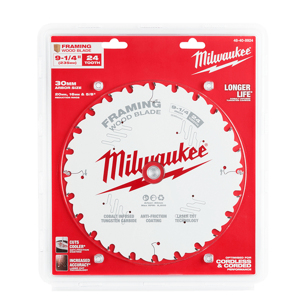 235mm (9-1/4") x 20mm x 24T Circular Saw Blade suit Framing 48408924 by Milwaukee
