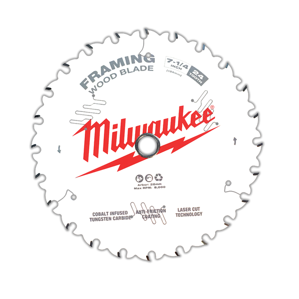 184mm (7-1/4") x 20mm x 24T Circular Saw Blade suit Framing 48418720 by Milwaukee